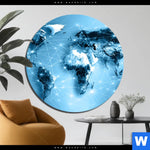 Bild Edelstahloptik Weltkarte Kommunikation Rund Produktvorschau mit dem Bild Weltkarte Kommunikation im Format Rund.