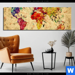 Bild Edelstahloptik Weltkarte Retro Bunt Panorama Produktvorschau mit dem Bild Weltkarte Retro Bunt im Format Panorama.