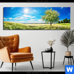 Bild Edelstahloptik Wiese Mit Bluehendem Baum Panorama Produktvorschau mit dem Bild Wiese mit blühendem Baum im Format Panorama.