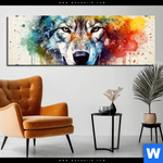 Bild Edelstahloptik Wolf Mit Bunten Farbspritzern No 2 Panorama Produktvorschau mit dem Bild Wolf mit bunten Farbspritzern No. 2 im Format Panorama.