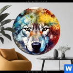 Bild Edelstahloptik Wolf Mit Bunten Farbspritzern No 2 Rund Produktvorschau mit dem Bild Wolf mit bunten Farbspritzern No. 2 im Format Rund.