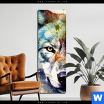 Bild Edelstahloptik Wolf Mit Bunten Farbspritzern No 2 Schmal Produktvorschau mit dem Bild Wolf mit bunten Farbspritzern No. 2 im Format Schmal.