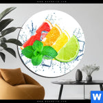 Bild Edelstahloptik Zitrusfruechte Auf Eis Rund Produktvorschau mit dem Bild Zitrusfrüchte auf Eis im Format Rund.