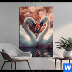 Bild Edelstahloptik Zwei Schwaene Im Wasser Hochformat Produktvorschau mit dem Bild Zwei Schwäne im Wasser im Format Hochformat.