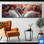 Bild Edelstahloptik Zwei Schwaene Im Wasser Panorama Produktvorschau mit dem Bild Zwei Schwäne im Wasser im Format Panorama.