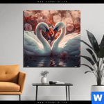 Bild Edelstahloptik Zwei Schwaene Im Wasser Quadrat Produktvorschau mit dem Bild Zwei Schwäne im Wasser im Format Quadrat.