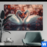 Bild Edelstahloptik Zwei Schwaene Im Wasser Querformat Produktvorschau mit dem Bild Zwei Schwäne im Wasser im Format Querformat.