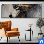Leinwandbild Abstrakter Wolf In Gold Und Grau Panorama Produktvorschau mit dem Bild Abstrakter Wolf in Gold und Grau im Format Panorama.