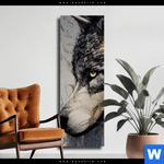Leinwandbild Abstrakter Wolf In Gold Und Grau Schmal Produktvorschau mit dem Bild Abstrakter Wolf in Gold und Grau im Format Schmal.
