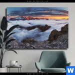 Leinwandbild Alpen Im Nebel Querformat Produktvorschau mit dem Bild Alpen im Nebel im Format Querformat.