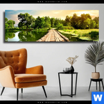 Leinwandbild Alte Bruecke Am Fluss Panorama Produktvorschau mit dem Bild Alte Brücke am Fluss im Format Panorama.
