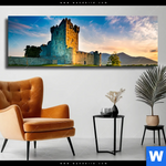 Leinwandbild Alte Burg Mit See Panorama Produktvorschau mit dem Bild Alte Burg mit See im Format Panorama.