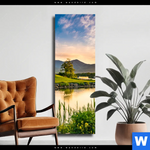 Leinwandbild Alte Burg Mit See Schmal Produktvorschau mit dem Bild Alte Burg mit See im Format Schmal.