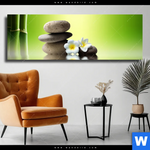 Leinwandbild Bambus Steine Panorama Produktvorschau mit dem Bild Bambus & Steine im Format Panorama.