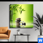 Leinwandbild Bambus Steine Quadrat Produktvorschau mit dem Bild Bambus & Steine im Format Quadrat.