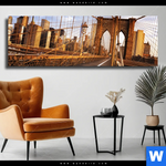 Leinwandbild Beruehmte Brooklyn Bridge Panorama Produktvorschau mit dem Bild Berühmte Brooklyn Bridge im Format Panorama.