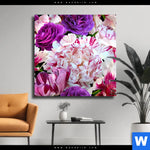 Leinwandbild Bluehende Pfingstrosen Quadrat Produktvorschau mit dem Bild Blühende Pfingstrosen im Format Quadrat.