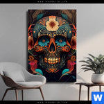 Leinwandbild Blumenschaedel Schwarz Hochformat Produktvorschau mit dem Bild Blumenschädel schwarz im Format Hochformat.