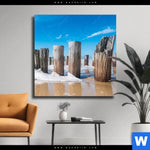 Leinwandbild Buhnen In Wellen Am Strand Quadrat Produktvorschau mit dem Bild Buhnen in Wellen am Strand im Format Quadrat.