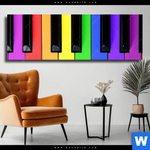 Leinwandbild Bunte Klaviertasten Panorama Produktvorschau mit dem Bild Bunte Klaviertasten im Format Panorama.