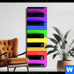 Leinwandbild Bunte Klaviertasten Schmal Produktvorschau mit dem Bild Bunte Klaviertasten im Format Schmal.