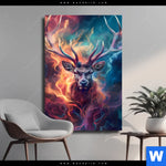 Leinwandbild Bunter Hirsch In Flammen Hochformat Produktvorschau mit dem Bild Bunter Hirsch in Flammen im Format Hochformat.