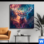 Leinwandbild Bunter Hirsch In Flammen Quadrat Produktvorschau mit dem Bild Bunter Hirsch in Flammen im Format Quadrat.