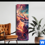 Leinwandbild Bunter Hirsch In Flammen Schmal Produktvorschau mit dem Bild Bunter Hirsch in Flammen im Format Schmal.