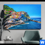 Leinwandbild Buntes Dorf Manarola Querformat Produktvorschau mit dem Bild Buntes Dorf Manarola im Format Querformat.