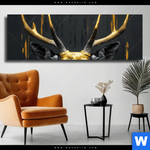 Leinwandbild Edler Hirsch In Fokus Panorama Produktvorschau mit dem Bild Edler Hirsch in Fokus im Format Panorama.