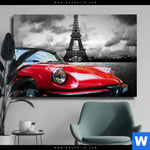 Leinwandbild Eiffelturm Rotes Auto Querformat Produktvorschau mit dem Bild Eiffelturm & Rotes Auto im Format Querformat.