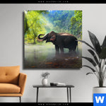 Leinwandbild Elefant Im Wasser Quadrat Produktvorschau mit dem Bild Elefant im Wasser im Format Quadrat.