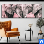 Leinwandbild Elefanten Harmonie In Pastell Panorama Produktvorschau mit dem Bild Elefanten - Harmonie in Pastell im Format Panorama.
