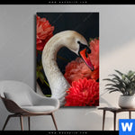Leinwandbild Eleganter Schwan Mit Blumen Hochformat Produktvorschau mit dem Bild Eleganter Schwan mit Blumen im Format Hochformat.
