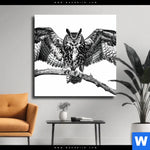 Leinwandbild Eule Auf Ast Quadrat Produktvorschau mit dem Bild Eule auf Ast im Format Quadrat.