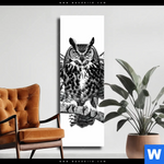 Leinwandbild Eule Auf Ast Schmal Produktvorschau mit dem Bild Eule auf Ast im Format Schmal.