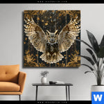Leinwandbild Eule Inmitten Goldener Blaetter Quadrat Produktvorschau mit dem Bild Eule inmitten goldener Blätter im Format Quadrat.
