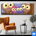Leinwandbild Eulenfamilie Panorama Produktvorschau mit dem Bild Eulenfamilie im Format Panorama.