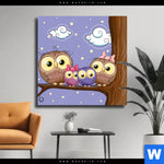 Leinwandbild Eulenfamilie Quadrat Produktvorschau mit dem Bild Eulenfamilie im Format Quadrat.