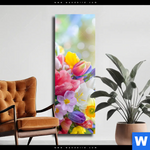 Leinwandbild Farbenfrohe Fruehlingsblueten Schmal Produktvorschau mit dem Bild Farbenfrohe Frühlingsblüten im Format Schmal.