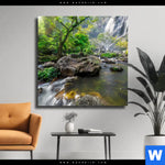 Leinwandbild Felsenbach Im Regenwald Quadrat Produktvorschau mit dem Bild Felsenbach im Regenwald im Format Quadrat.