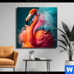 Leinwandbild Flamingo In Bunter Rauchwolke Quadrat Produktvorschau mit dem Bild Flamingo in bunter Rauchwolke im Format Quadrat.