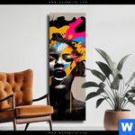 Leinwandbild Frau Mit Kopfhoerern Schmal Produktvorschau mit dem Bild Frau mit Kopfhörern im Format Schmal.