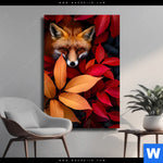 Leinwandbild Fuchs Im Herbstlaub Hochformat Produktvorschau mit dem Bild Fuchs im Herbstlaub im Format Hochformat.