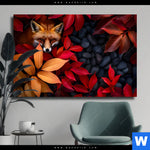 Leinwandbild Fuchs Im Herbstlaub Querformat Produktvorschau mit dem Bild Fuchs im Herbstlaub im Format Querformat.