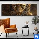 Leinwandbild Geheimnisvoller Leopard Panorama Produktvorschau mit dem Bild Geheimnisvoller Leopard im Format Panorama.