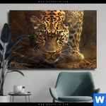 Leinwandbild Geheimnisvoller Leopard Querformat Produktvorschau mit dem Bild Geheimnisvoller Leopard im Format Querformat.