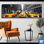 Leinwandbild Gelbe Taxis New York Panorama Produktvorschau mit dem Bild Gelbe Taxis New York im Format Panorama.