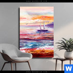 Leinwandbild Gemaelde Mit Boot Im Sonnenuntergang Hochformat Produktvorschau mit dem Bild Gemälde mit Boot im Sonnenuntergang im Format Hochformat.