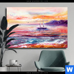 Leinwandbild Gemaelde Mit Boot Im Sonnenuntergang Querformat Produktvorschau mit dem Bild Gemälde mit Boot im Sonnenuntergang im Format Querformat.